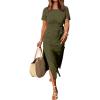 imageANRABESS Womens 2026 Summer Maxi Tshirt Dress Short Sleeve Crewneck Tie Waist Casual Slim Fit Slit Spring Long Beach DressesArmy Green