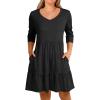 imageANRABESS Womens 34 Sleeve Mini Dresses Summer Casual V Neck Flowy Tiered Floral Boho Aline 2026 Beach Vacation Short DressBlack