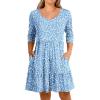imageANRABESS Womens 34 Sleeve Mini Dresses Summer Casual V Neck Flowy Tiered Floral Boho Aline 2026 Beach Vacation Short DressFloral Blue White