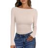 imageANRABESS Womens Boat Neck Long Sleeve Shirts Rib Knit Slim Fitting Tops Basic Tees 2026 Casual Comfy Fall Outfits ClothesBeige