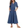 imageANRABESS Womens Casual Summer Ruffle Short Sleeve T Shirts Maxi Dress 2026 Fall V Neck Flowy Tiered Boho Beach DressesBlue