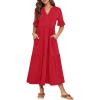 imageANRABESS Womens Casual Summer Ruffle Short Sleeve T Shirts Maxi Dress 2026 Fall V Neck Flowy Tiered Boho Beach DressesRed