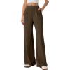 imageANRABESS Womens Pants Wide Leg Waffle Knit Casual Stretchy Slacks Work Dress Pant Business Palazzo Trousers Spring OutfitsBrown