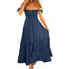 imageANRABESS Womens Summer Casual Off The Shoulder Maxi Long Dress 2026 Smocked Ruffle Strap Backless Flowy Tiered Beach SundressDeep Blue