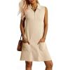 imageANRABESS Womens Summer Dresses Casual Sleeveless Ribbed Half Zip Polo Collar Tshirt Dress 2026 Spring Tunics Short SundressBeige