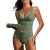 imageANRABESS Womens Tankini Set Two Piece Swimsuit Tummy Control V Neck Top Bathing Suit High Waisted Color Block Swimwear 2026Army Green