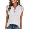 imageANRABESS Womens Tops Dressy Casual Lace Cap Sleeve Henley Shirts Summer Sleeveless Button Down Blouses 2026 Spring OutfitsWhite