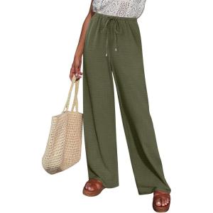 imageABRABESS Womens Palazzo Pants Wide Leg Flowy Drawstring High Waisted Casual Trousers 2026 Summer Beach Vacation ClothesArmy Green