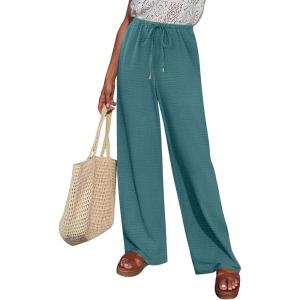 imageABRABESS Womens Palazzo Pants Wide Leg Flowy Drawstring High Waisted Casual Trousers 2026 Summer Beach Vacation ClothesLake