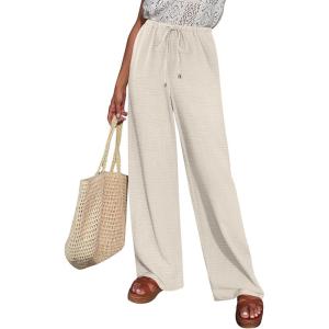 imageABRABESS Womens Palazzo Pants Wide Leg Flowy Drawstring High Waisted Casual Trousers 2026 Summer Beach Vacation ClothesLight Yellow
