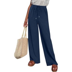 imageABRABESS Womens Palazzo Pants Wide Leg Flowy Drawstring High Waisted Casual Trousers 2026 Summer Beach Vacation ClothesNavy Blue