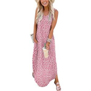 imageANRABESS Women Maxi Dress Summer Casual Sleeveless V Neck Sundress Coverups Beach Vacation Clothes with PocketsFloral Pink