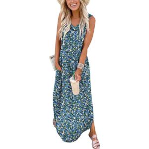 imageANRABESS Women Maxi Dress Summer Casual Sleeveless V Neck Sundress Coverups Beach Vacation Clothes with PocketsFloral White Blue