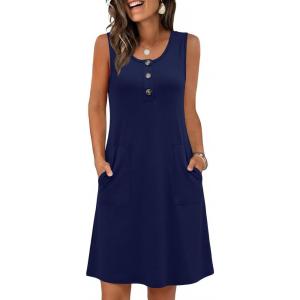 imageANRABESS Women Summer Dresses 2026 Casual Sleeveless Button Down Mini Sundress Beach Loose Tank Dress Coverup with PocketsDeep Royal Blue