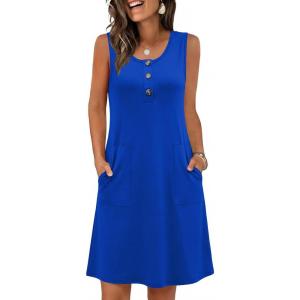 imageANRABESS Women Summer Dresses 2026 Casual Sleeveless Button Down Mini Sundress Beach Loose Tank Dress Coverup with PocketsRoyal Blue