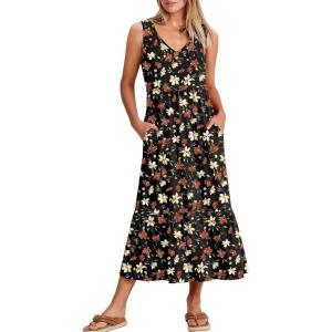 imageANRABESS Women Summer Maxi Dresses Aline Tiered Flowy V Neck Sleeveless Swing 2026 Casual Beach Travel Sundress with PocketsBlack With Floral Red Yellow