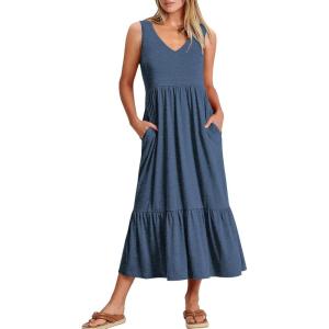 imageANRABESS Women Summer Maxi Dresses Aline Tiered Flowy V Neck Sleeveless Swing 2026 Casual Beach Travel Sundress with PocketsBlue