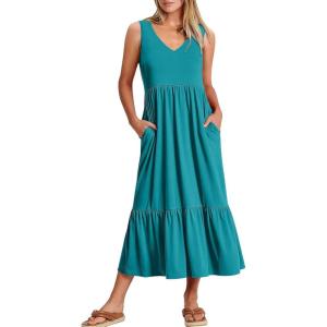 imageANRABESS Women Summer Maxi Dresses Aline Tiered Flowy V Neck Sleeveless Swing 2026 Casual Beach Travel Sundress with PocketsLake
