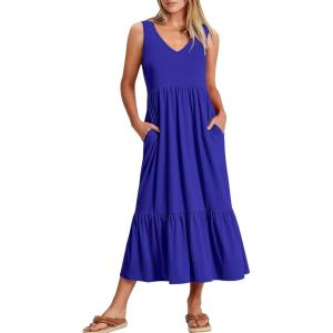 imageANRABESS Women Summer Maxi Dresses Aline Tiered Flowy V Neck Sleeveless Swing 2026 Casual Beach Travel Sundress with PocketsRoyal Blue