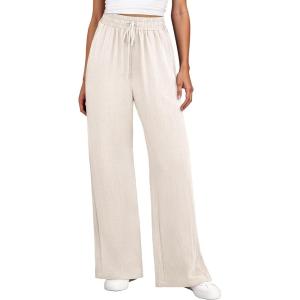 imageANRABESS Women Wide Leg Palazzo Pants 2026 Summer Casual Loose Elastic High Waisted Flowy Lounge Beach Trousers Work OutfitsBeige