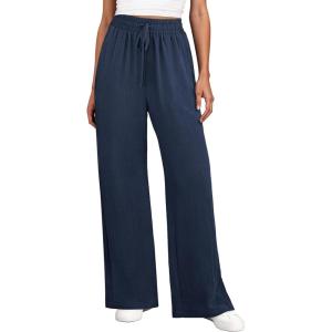imageANRABESS Women Wide Leg Palazzo Pants 2026 Summer Casual Loose Elastic High Waisted Flowy Lounge Beach Trousers Work OutfitsNavy Blue