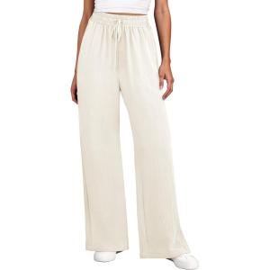 imageANRABESS Women Wide Leg Palazzo Pants 2026 Summer Casual Loose Elastic High Waisted Flowy Lounge Beach Trousers Work OutfitsWhite Cream