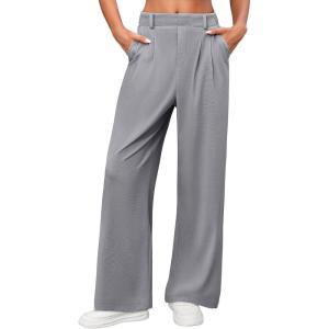 imageANRABESS Women Wide Leg Pants Stretchy Work Dress Pants Waffle Knit Business Casual Pull on Palazzo Slacks Trousers OutfitsLight Gray