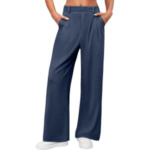 imageANRABESS Women Wide Leg Pants Stretchy Work Dress Pants Waffle Knit Business Casual Pull on Palazzo Slacks Trousers OutfitsNavy Blue