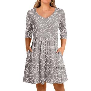 imageANRABESS Womens 34 Sleeve Mini Dresses Summer Casual V Neck Flowy Tiered Floral Boho Aline 2026 Beach Vacation Short DressPolka Dot