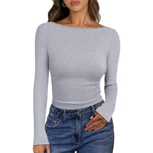 imageANRABESS Womens Boat Neck Long Sleeve Shirts Rib Knit Slim Fitting Tops Basic Tees 2026 Casual Comfy Fall Outfits ClothesGrey