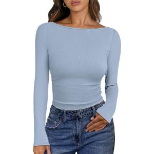 imageANRABESS Womens Boat Neck Long Sleeve Shirts Rib Knit Slim Fitting Tops Basic Tees 2026 Casual Comfy Fall Outfits ClothesGrey Blue