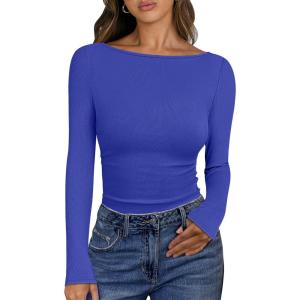 imageANRABESS Womens Boat Neck Long Sleeve Shirts Rib Knit Slim Fitting Tops Basic Tees 2026 Casual Comfy Fall Outfits ClothesRolay Blue