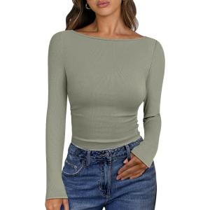 imageANRABESS Womens Boat Neck Long Sleeve Shirts Rib Knit Slim Fitting Tops Basic Tees 2026 Casual Comfy Fall Outfits ClothesSaga Green