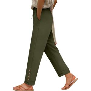 imageANRABESS Womens Casual Capri Pants Drawstring Elastic Waist 2026 Summer Loose Ankle Beach Work Cropped Trousers with PocketsArmy Green