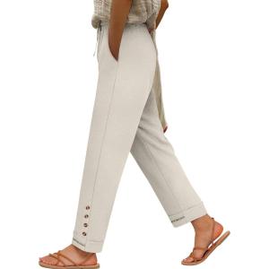 imageANRABESS Womens Casual Capri Pants Drawstring Elastic Waist 2026 Summer Loose Ankle Beach Work Cropped Trousers with PocketsLight Yellow