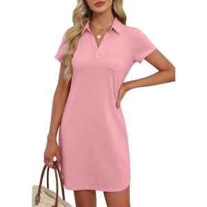 imageANRABESS Womens Casual Summer T Shirt Dress Short Sleeve V Neck Mini Shift Dresses 2026 Fashion Beach Vacation Travel ClothesPink