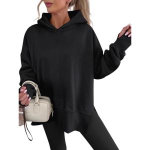 imageANRABESS Womens Oversized Hoodies Long Sleeve Fleece Side Slit Hooded Sweatshirts Pullover 2026 Fall Outfits Y2K ClothesBlack