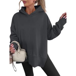 imageANRABESS Womens Oversized Hoodies Long Sleeve Fleece Side Slit Hooded Sweatshirts Pullover 2026 Fall Outfits Y2K ClothesDeep Grey