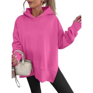 imageANRABESS Womens Oversized Hoodies Long Sleeve Fleece Side Slit Hooded Sweatshirts Pullover 2026 Fall Outfits Y2K ClothesHot Pink