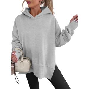 imageANRABESS Womens Oversized Hoodies Long Sleeve Fleece Side Slit Hooded Sweatshirts Pullover 2026 Fall Outfits Y2K ClothesLight Grey