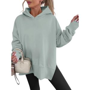 imageANRABESS Womens Oversized Hoodies Long Sleeve Fleece Side Slit Hooded Sweatshirts Pullover 2026 Fall Outfits Y2K ClothesSage Green