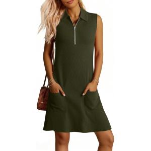 imageANRABESS Womens Summer Dresses Casual Sleeveless Ribbed Half Zip Polo Collar Tshirt Dress 2026 Spring Tunics Short SundressArmy Green