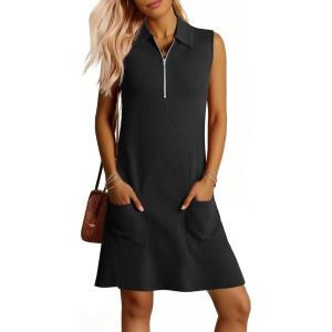 imageANRABESS Womens Summer Dresses Casual Sleeveless Ribbed Half Zip Polo Collar Tshirt Dress 2026 Spring Tunics Short SundressBlack