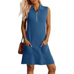imageANRABESS Womens Summer Dresses Casual Sleeveless Ribbed Half Zip Polo Collar Tshirt Dress 2026 Spring Tunics Short SundressDark Blue Teal