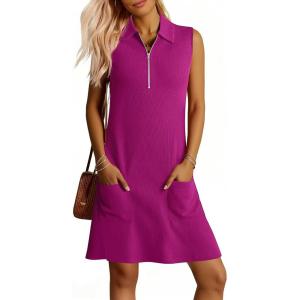 imageANRABESS Womens Summer Dresses Casual Sleeveless Ribbed Half Zip Polo Collar Tshirt Dress 2026 Spring Tunics Short SundressPurple Red