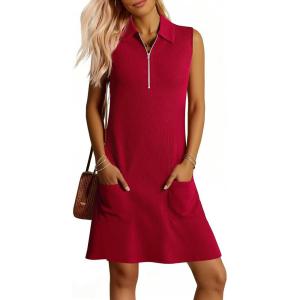 imageANRABESS Womens Summer Dresses Casual Sleeveless Ribbed Half Zip Polo Collar Tshirt Dress 2026 Spring Tunics Short SundressRed