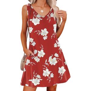 imageANRABESS Womens Summer Dresses V Neck Sleeveless Sundresses Casual Swimsuit Cover up 2026 Trendy Beach Vacation ClothesRed White Floral