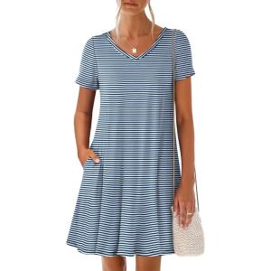 imageANRABESS Womens Summer T Shirt Dress Casual V Neck Short Sleeve Floral Boho Flowy Mini Dresses 2026 Beach Vacation ClothesNavy White Stripe