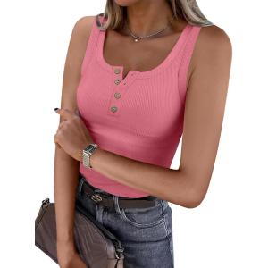 imageANRABESS Tank Tops for Women Summer Basic Ribbed Henley Slim Fitted Sleeveless Cami Shirts Button Up Workout Casual OutfitsCoral Pink