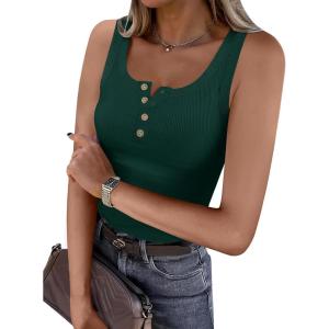 imageANRABESS Tank Tops for Women Summer Basic Ribbed Henley Slim Fitted Sleeveless Cami Shirts Button Up Workout Casual OutfitsGreen